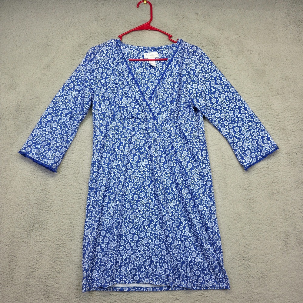 Jaclyn Intimates Nightgown Womens M Blue White V‎ Neck Floral Babydoll Ruffle